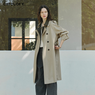 CIRCLOFY瑟夕 复古双层领可拆卸撞色风衣外套女中长款2026春秋季