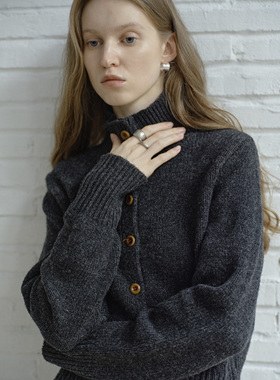 CIRCLOFY瑟夕 法式复古休闲时尚立领排扣羊毛针织百搭开衫打底女