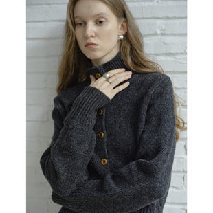 CIRCLOFY瑟夕 法式复古休闲时尚立领排扣羊毛针织百搭开衫打底女