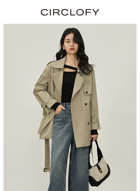 CIRCLOFY瑟夕 经典廓形卡其色气质风衣外套女短款