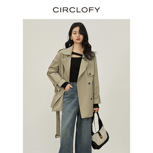 CIRCLOFY瑟夕 经典廓形卡其色气质风衣外套女短款