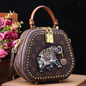 香港正品代购新款真皮小方包女士复古大象包手提包高级单肩斜挎包