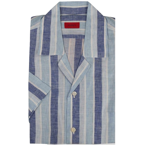 公价6200 那不勒斯顶吉 ISAIA 四季 蓝色条纹爱尔兰亚麻 长袖衬衫