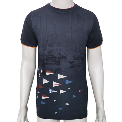意国原产P 春夏 刺绣徽章 重工提花帆船图案 镶边领袖修身短袖T恤