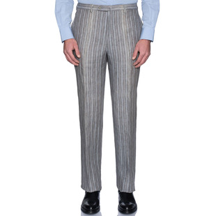 Sartoria 春夏 灰色亚麻条纹 超一线品牌 全麻衬 手工西裤