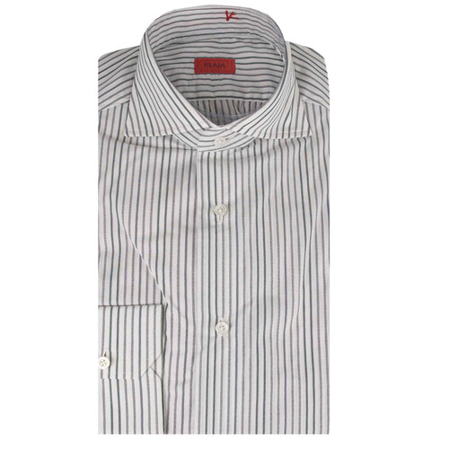 公价6200 那不勒斯顶吉 ISAIA 四季 灰色 条纹 海岛棉 长袖衬衫