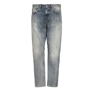 米兰 粒原产 春夏秋 重工水洗 调货 浅灰蓝色日本赤耳牛仔裤 意