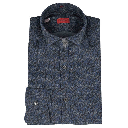 公价6200 那不勒斯顶吉 ISAIA 四季 深蓝色 碎花 海岛棉 长袖衬衫