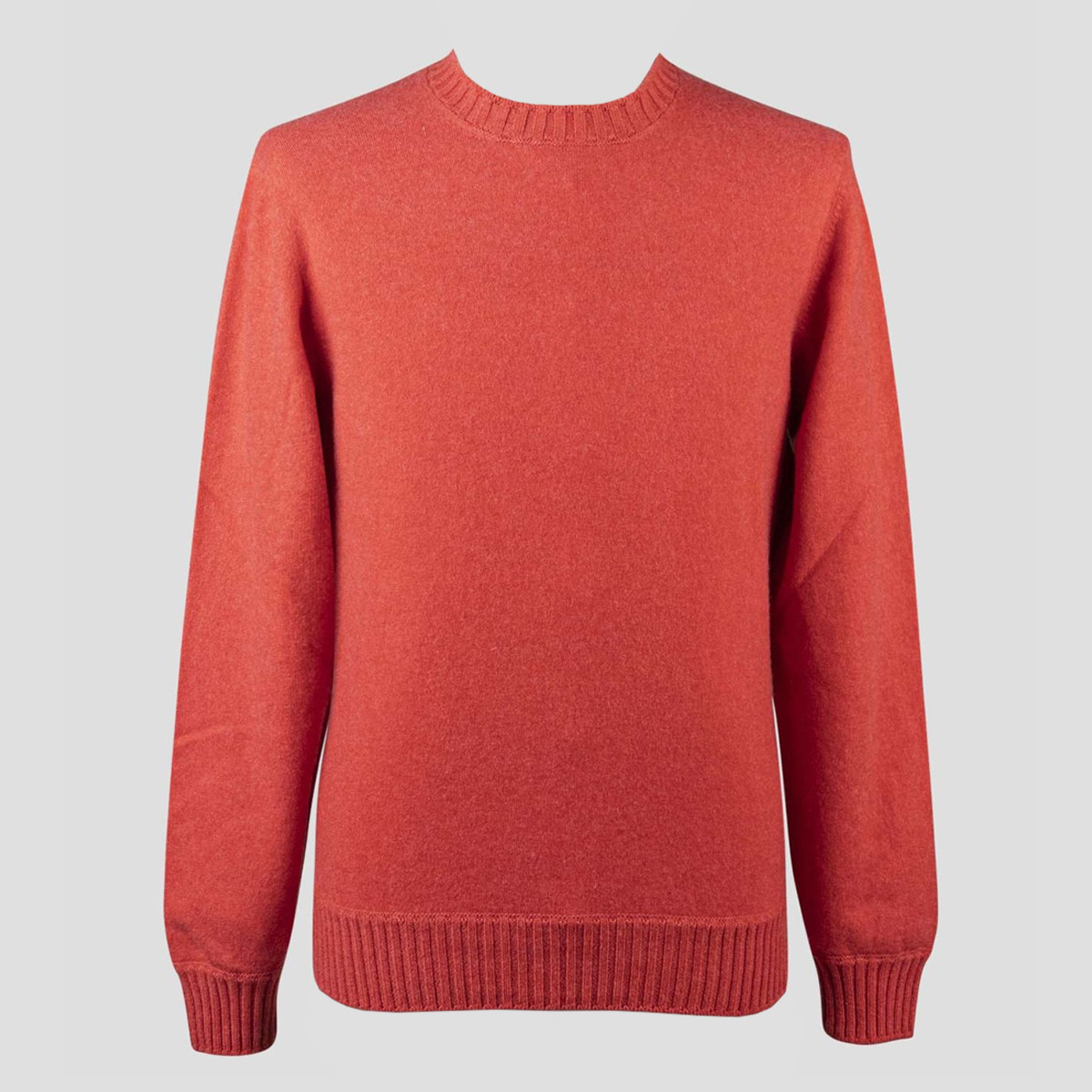 意大利一线 GRAN SASSO 秋冬毕备橘红色100%山羊绒老钱风针织毛衣