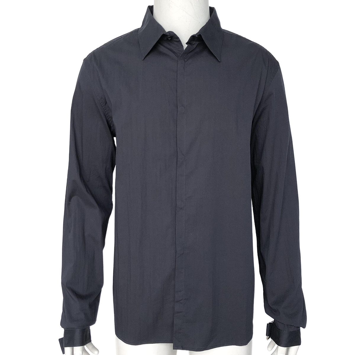 现货清货 四季 *产 * 时尚*四季钢环袖口黑色纯棉修身长袖衬衫男