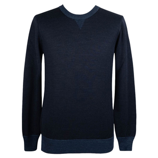 秋冬毕备深蓝色100%山羊绒老钱风针织毛衣 SASSO 意大利一线 GRAN