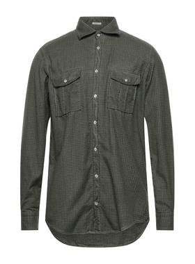 007的品牌 高端一线 MASSIMO ALBA 秋冬 军绿色纯棉格纹 长袖衬衫