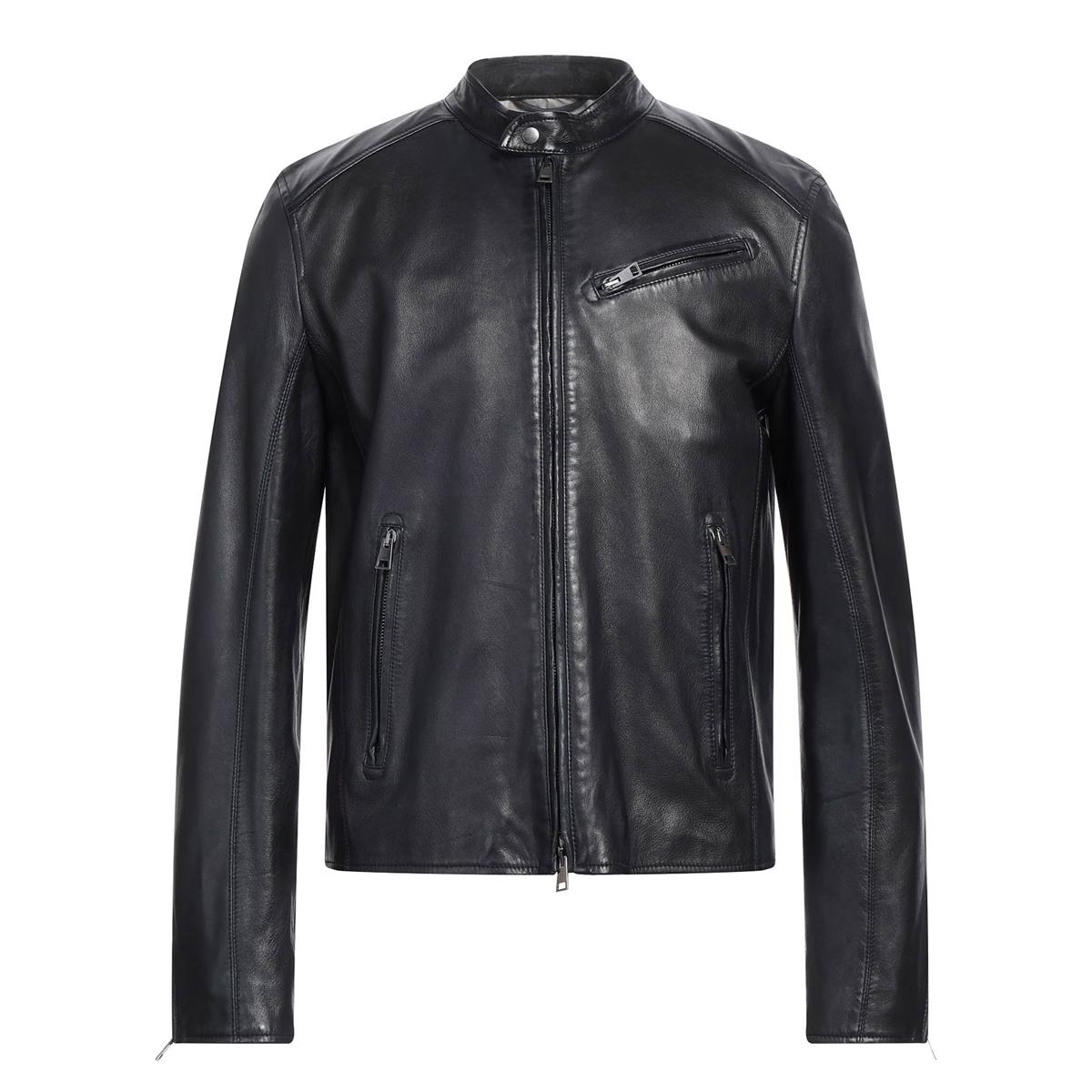 高端一线  秋冬 纳帕羔羊皮 黑色机车款皮衣