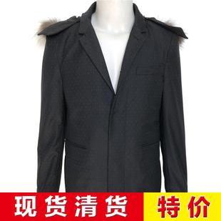 特价现货公价18000高端一线法国D设计师秋冬脱卸帽深蓝色羊毛棉衣