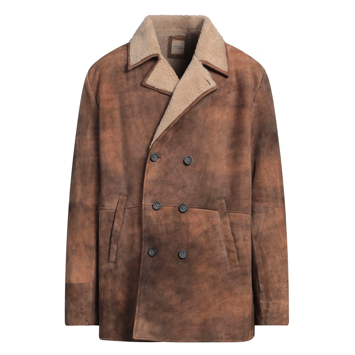 高端专业二线 D 秋冬 卡其色 羔羊皮 中长款 双排扣皮毛一体皮衣