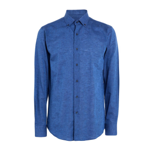 蓝色亚麻 棉 衬衫 意国原产B 长袖 春夏 男士 调货 日常经典