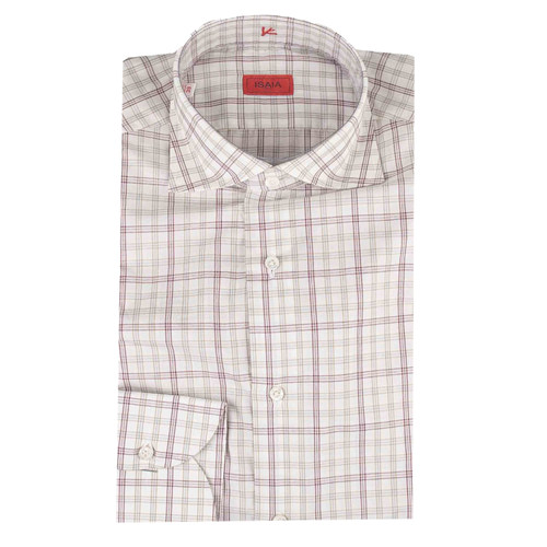 公价6200 那不勒斯顶吉 ISAIA 四季 粉色 格纹 海岛棉 长袖衬衫