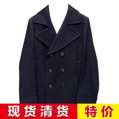 公价21000小BC意大利高端一线E经典短款双排扣款式深蓝色毛呢大衣