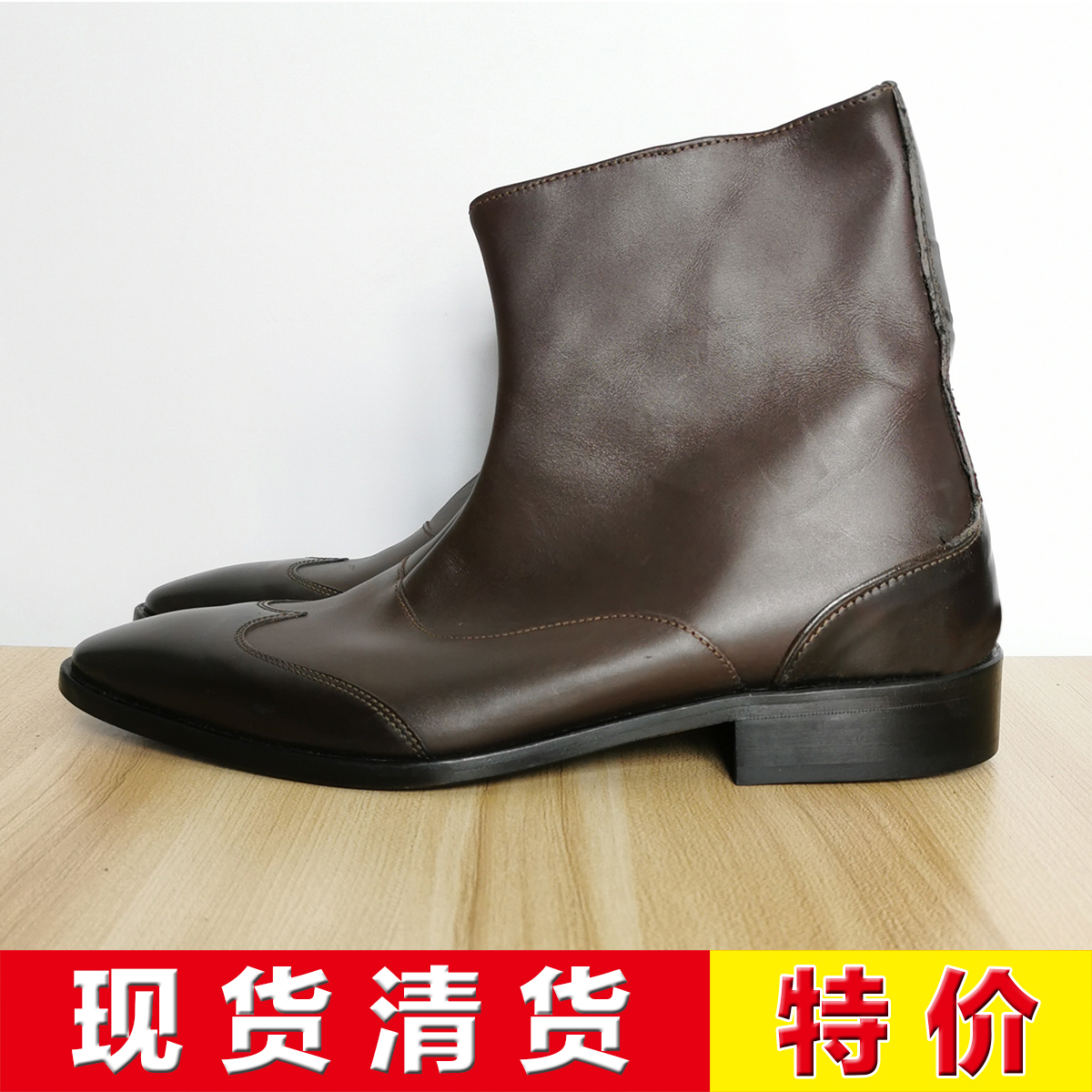 公价6900 意大利经典一线 J 秋冬 咖色头层牛皮 短靴