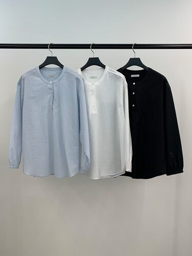 现 韩国东大门26春夏款February半系扣 薄款圆领套头长袖上衣衬衫