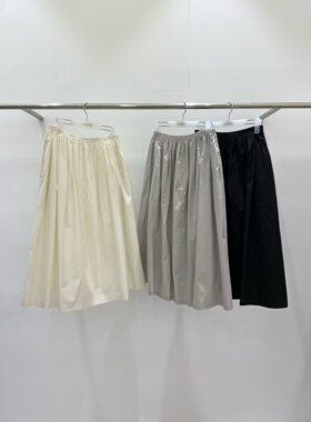 现折韩国东大门26春夏款gallery女减龄松紧腰纯色压褶半身裙
