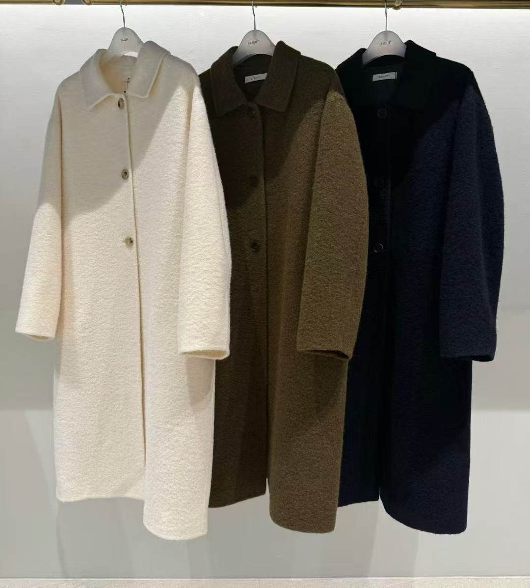 现 25秋冬新款韩国东大门cream 苏丽羊毛翻领单排扣长款大衣