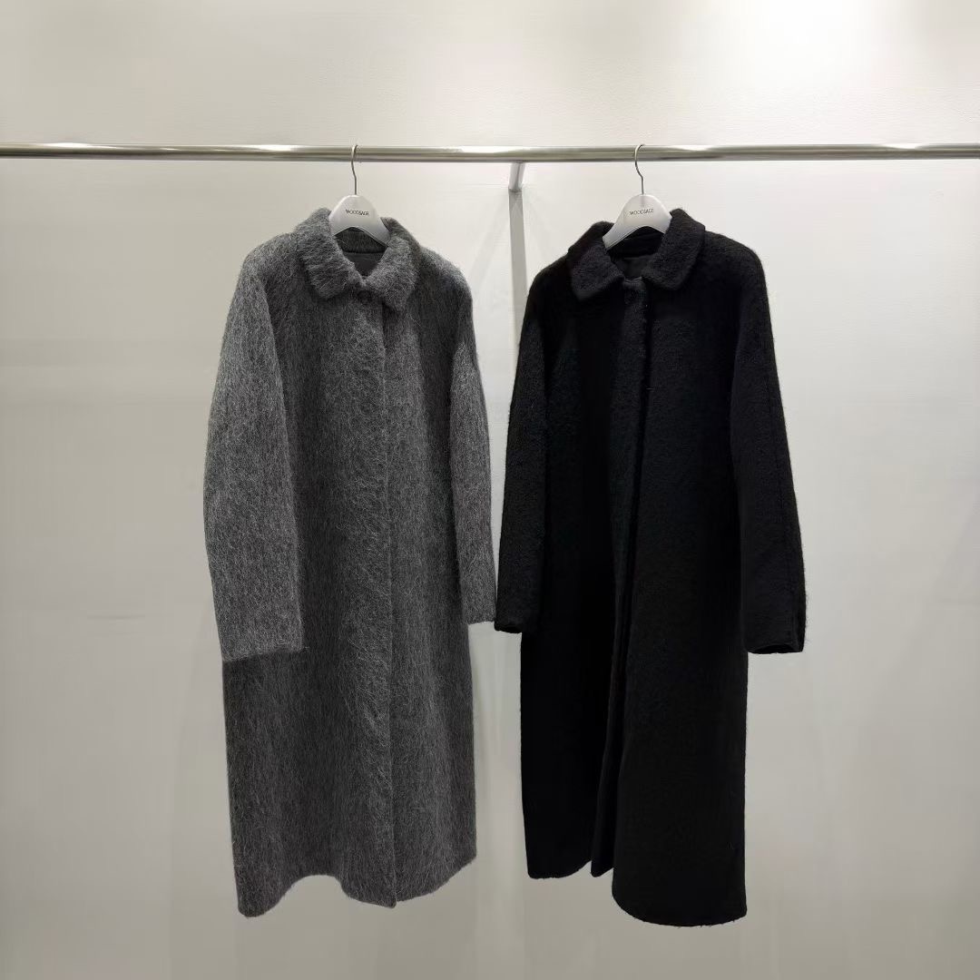 现 25冬款韩国东大门woodsage翻领单排扣中长款羊毛大衣毛呢外套