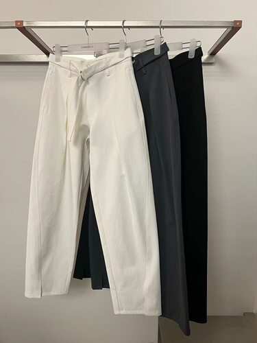 现 26春季新款韩国东大门Londonflat腰带阔腿纯色休闲裤