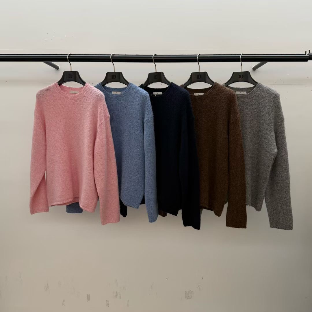 现 25冬季新款韩国东大门ID羊驼毛柔糯细针针织衫圆领套头毛衣