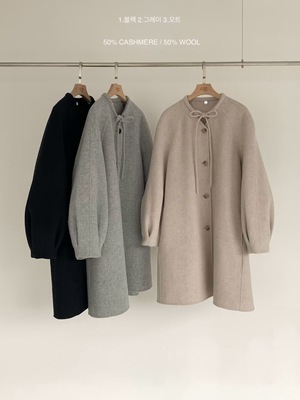 现 25冬季新款韩国东大门egg时尚蝴蝶结系带双面羊绒大衣毛呢外套