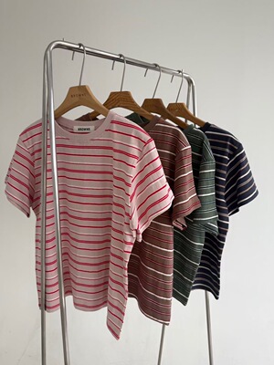 现 26春季新款韩国东大门BROWNS 圆领简约条纹休闲短袖T恤