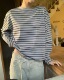 现 T恤 韩国东大门mohhe百搭休闲圆领条纹宽松长袖 26春季 新款