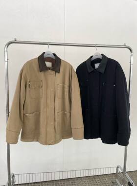 现韩国东大门26秋冬nuese复古工装风翻领多口袋羊羔毛棉服厚外套