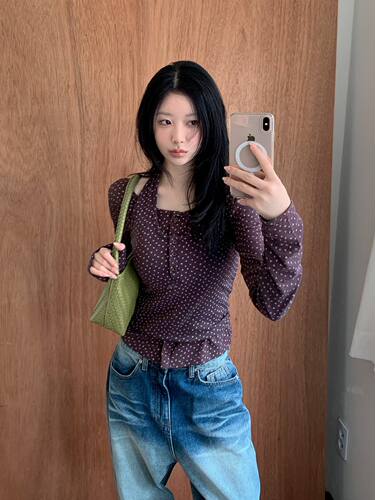 现韩国东大门26秋新款IM FACT女复古碎花单排扣长袖开衫/挂脖背心