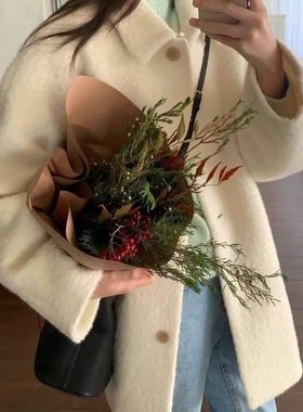 现折 25冬季款韩国东大门jinsim时尚百搭休闲翻领中长款毛呢大衣