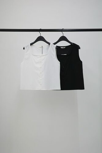 现 韩国东大门26夏季新款object简约方领蕾丝花边纯色无袖背心女