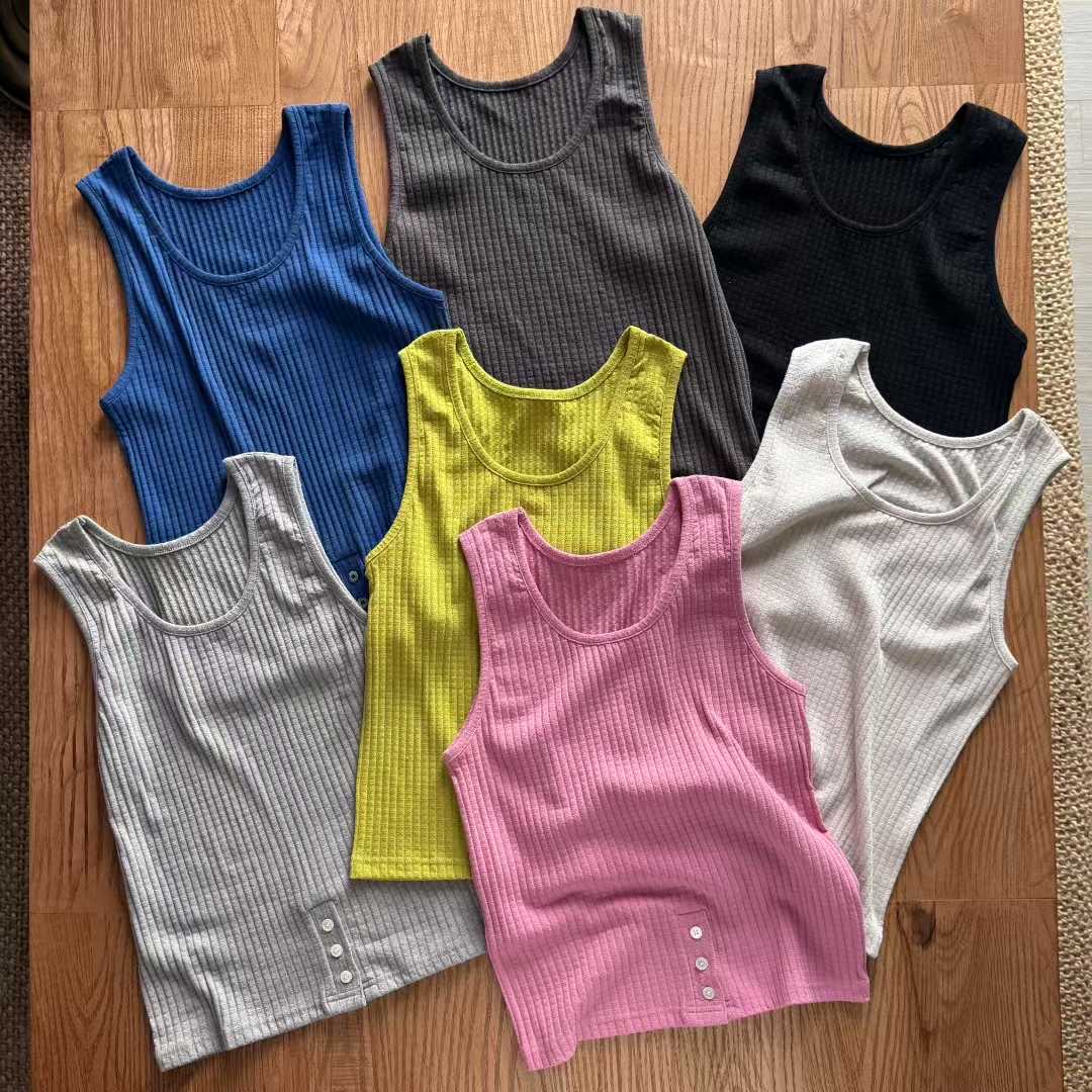 现 25秋季新款韩国东大门dohwaji休闲百搭 纽扣纯色坑纹吊带背心