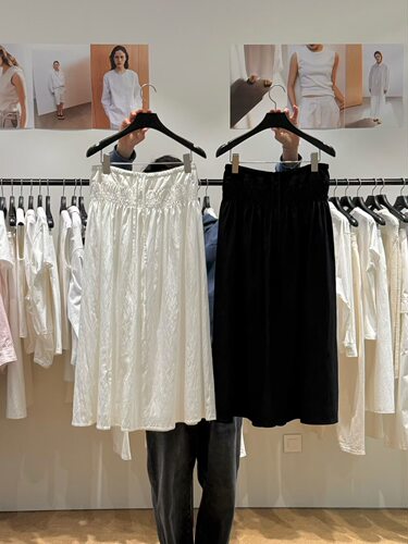 现 韩国东大门26春夏款女february11松紧腰抽绳捏褶半身裙