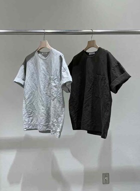 现 25夏季新款韩国东大门statement女时尚百搭单口袋亚麻短袖T恤