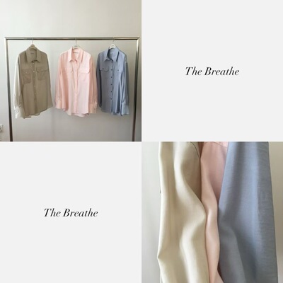 现 26春新款韩国东大门breathe翻盖双口袋肌理感宽松休闲长袖衬衫