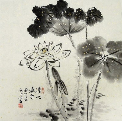 【画艺佳字画书画】C27208陈石纯手绘宣纸花鸟国画.荷花.三尺斗方
