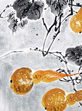 【画艺佳.字画书画】C26904孙艺群纯手绘花鸟国画瑞雪葫芦.小三尺