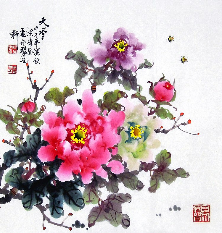 【画艺佳.字画】C24077国画.写意花鸟.精品牡丹.富贵图(三尺斗方)