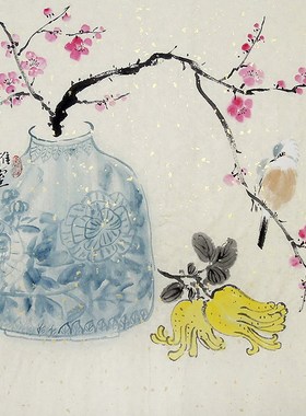 【画艺佳字画书画】C27231陈石纯手绘宣纸花鸟国画.红梅.三尺斗方