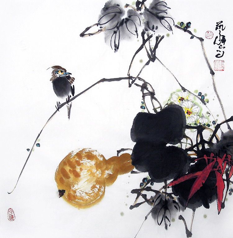 【画艺佳.字画书画】C26884孙艺群手绘花鸟国画.葫芦.小三尺斗方