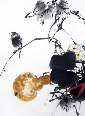 【画艺佳.字画书画】C26884孙艺群手绘花鸟国画.葫芦.小三尺斗方