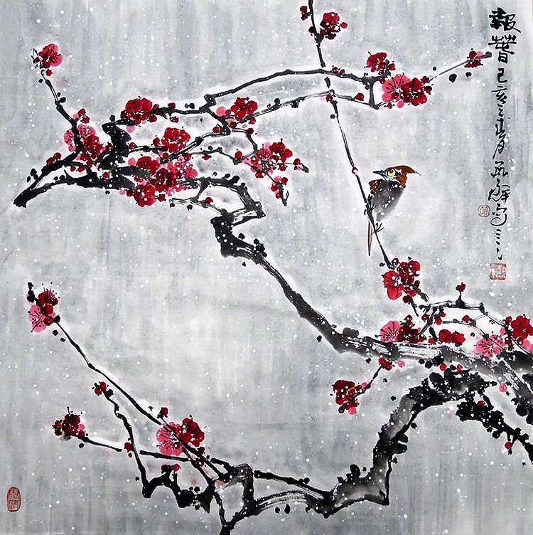 【画艺佳字画书画】C26999孙艺群写意花鸟国画.红梅报春.四尺斗方