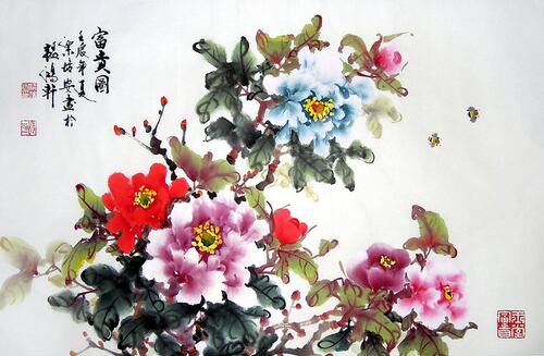 字画国画花鸟精品牡丹富贵图四尺