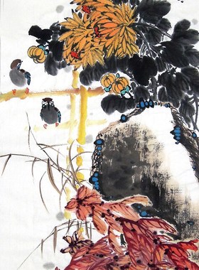 【画艺佳.字画书画】C24454徐鸿海手绘花鸟国画真迹.菊花.小三尺