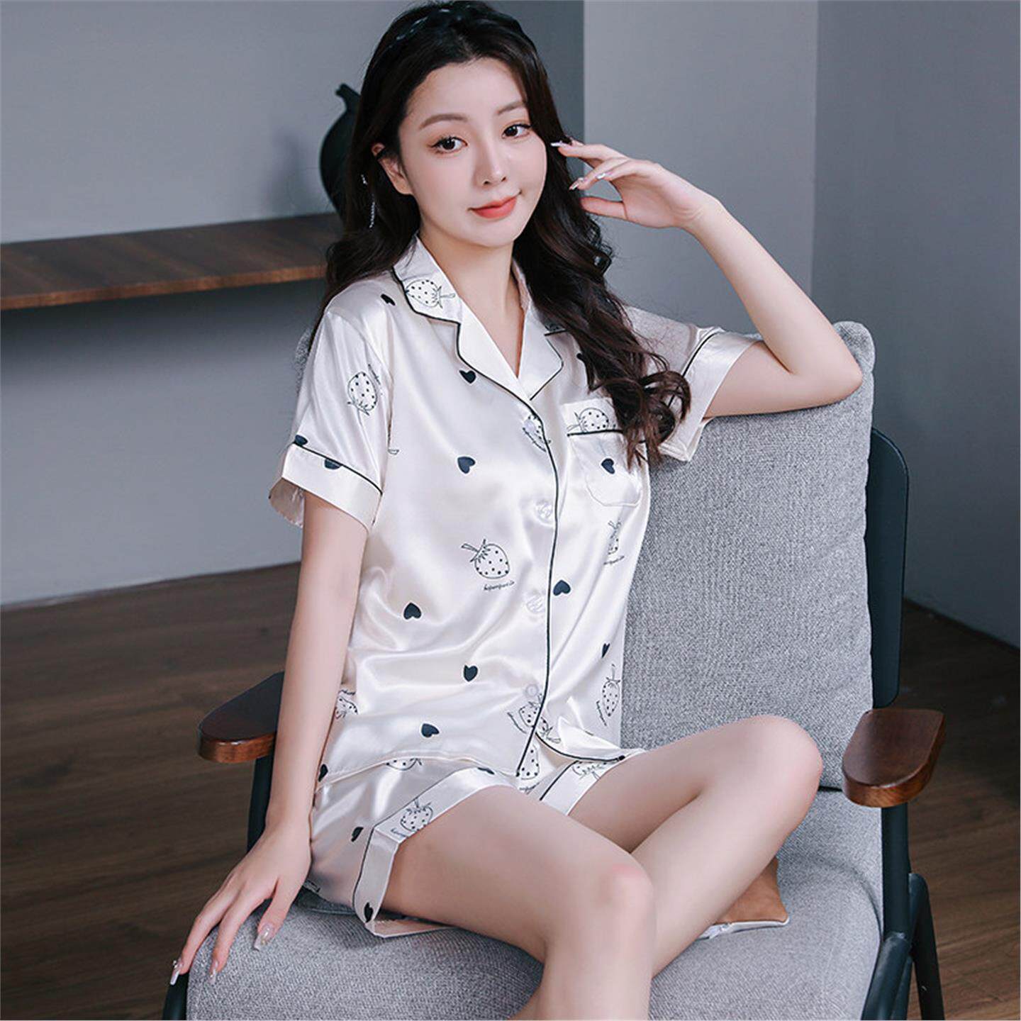 冰丝薄款可爱睡衣女夏季短袖短裤可外穿真丝高级感家居服两件套装
